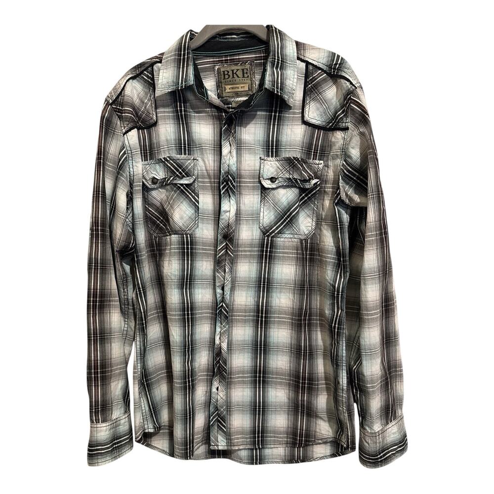 BKE Mens Athletic Fit Long Sleeve Snap Shirt Size M Western Ranch Rodeo Modern